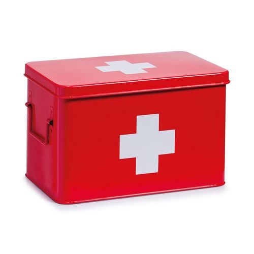 Zeller Present Medizinbox , Rot , Metall , 5 Fächer , 32x20x21 cm , Tragegriff, Deckel abnehmbar , Freizeit, Wellness, Körperpflege