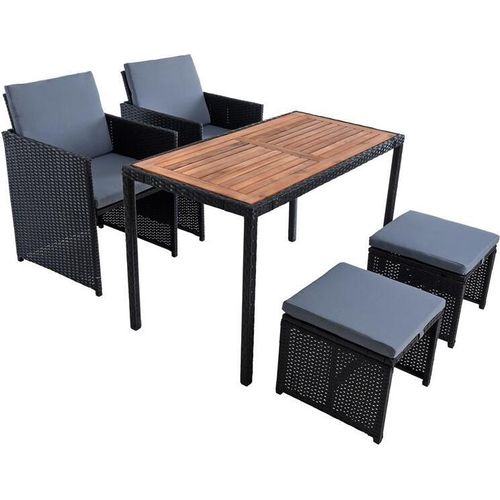 Polyrattan Sitzgruppe Gartenmöbel Set Rattanmöbel 4 Personen Gartenset Schwarz