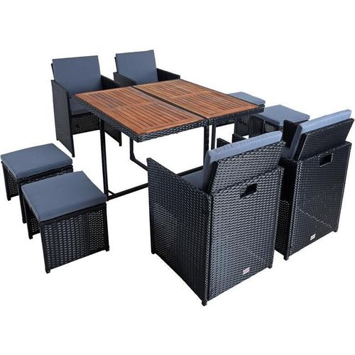 Polyrattan Sitzgruppe Gartenmöbel Set Rattanmöbel 8 Personen Gartenset Schwarz