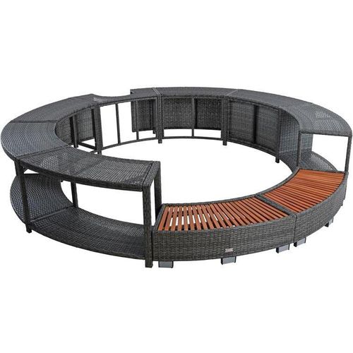 Whirlpool Umrandung Poolumrandung Poolverkleidung Rattan Rahmen Anthrazit-Grau
