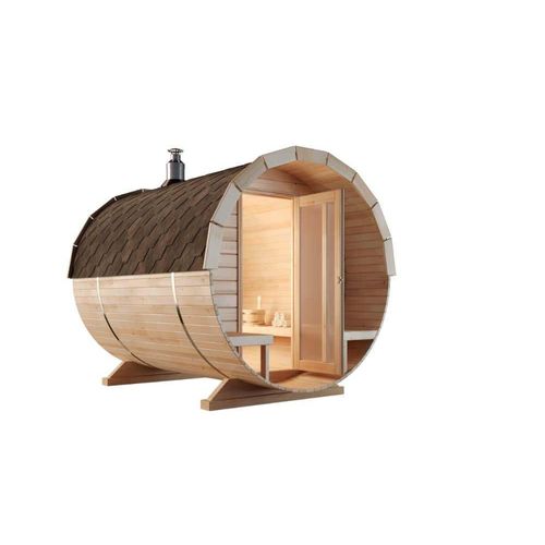FinnTherm Fasssauna Saunafass Außensauna Carrie 2 Sitzbänke aus Holz Wandstärke 42 mm