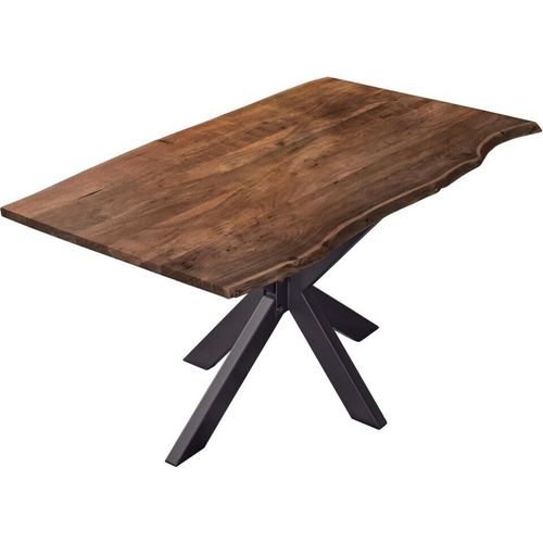 Esstisch Baumkante massiv Akazie nussbaum 120 x 80 cm Spidergestell schwarz BENNI