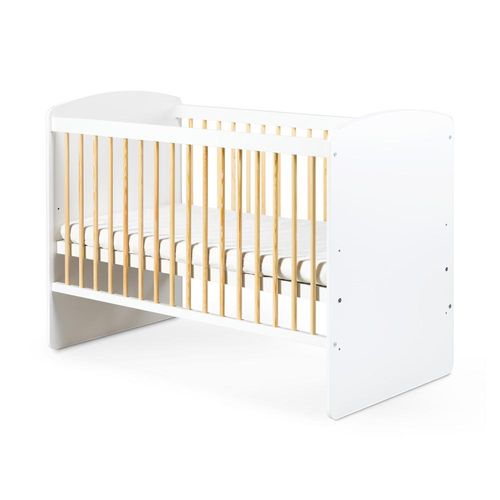 Babybett Gitterbett Kinderbett höhenverstellbar mit Matratze mit Sprossen Weiß-Gelb Kietel K2 120x60 KMbaby