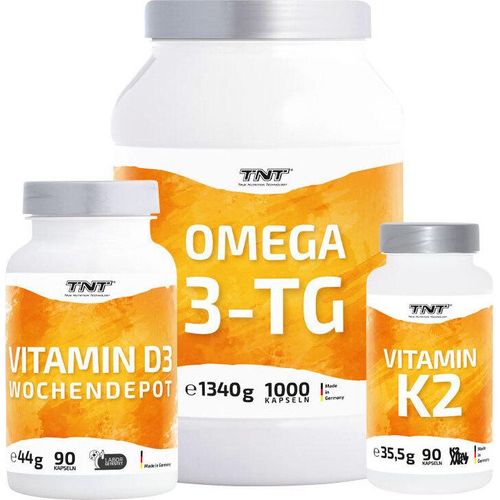 TNT O3-D3-K2 Bundle bestehend aus TNT Omega 3TG, Vitamin D3 & Vitamin K2 Kapseln Bundle ohne Geschmack