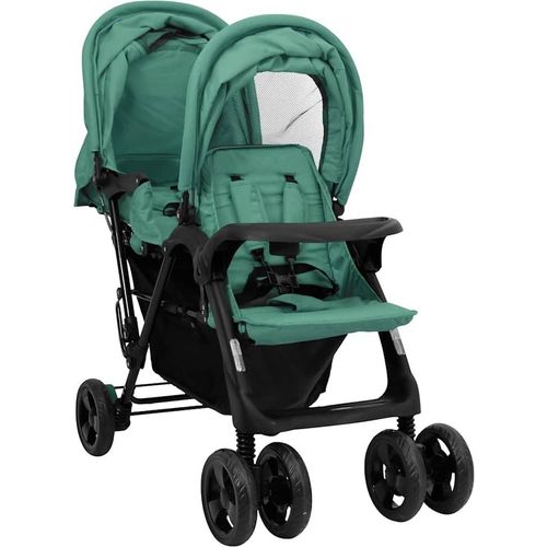 vidaXL Tandem-Zwillingskinderwagen Grün Stahl