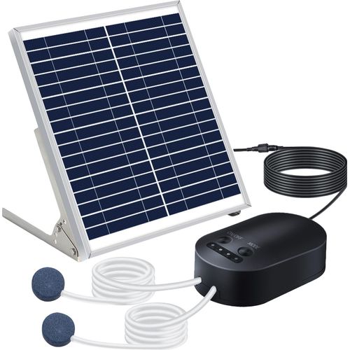 10W Solar-Sauerstoffpumpe mit Rohr-Luft-Steinhalterung Aquarium-Oxygenator 3 einstellbare Modi Aquarium-Sauerstoffbeluefter fuer kleine Teiche Notfischen Vogelbad