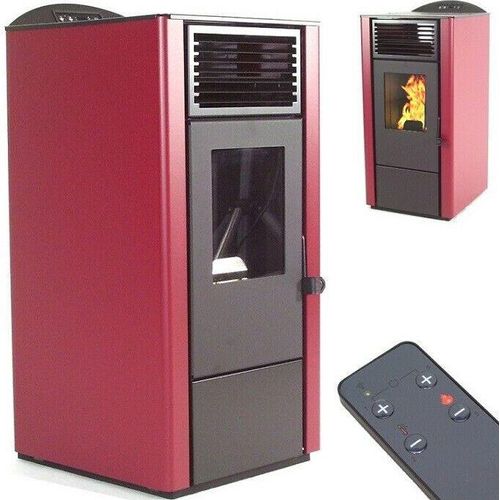 Pelletofen 9,5kW Pelletkamin Pelletheizung Kaminofen A+ Holzofen rot 56303