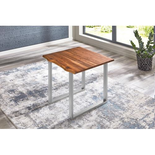 Refurbished Möbelretoure Baumkanten Esstisch Akazie/cognac 80 x 80 cm silber ESRA
