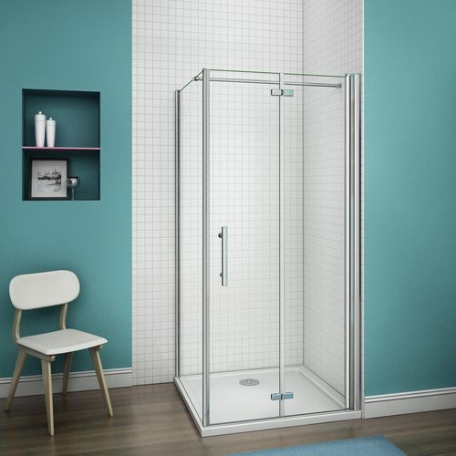 Falttür:100x197cm+Seitenwand:76x195cm Duschkabine Duschabtrennung Dusche Scharniertür Falttür Echtglas