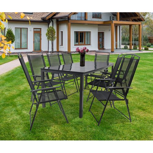 VCM 9-tlg Gartenmöbel Set | Sitzgruppe Essgruppe | 1x Tisch, 8x Stühle | Tisch Maße ca. H. 76 x B. 189 x T. 90 cm | Hochlehner Set 189S