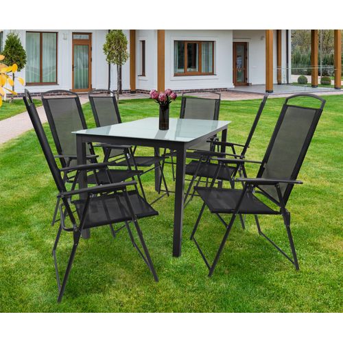 VCM 7-tlg Gartenmöbel Set | Sitzgruppe Essgruppe | 1x Tisch, 6x Stühle | Tisch Maße ca. H. 76 x B. 140 x T. 80 cm | Hochlehner Set 140M