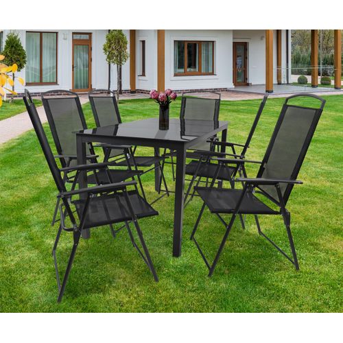 VCM 7-tlg Gartenmöbel Set | Sitzgruppe Essgruppe | 1x Tisch, 6x Stühle | Tisch Maße ca. H. 76 x B. 140 x T. 80 cm | Hochlehner Set 140S