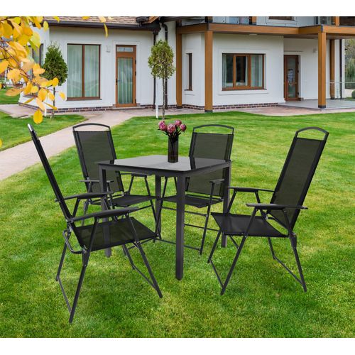 VCM 5-tlg Gartenmöbel Set | Sitzgruppe Essgruppe | 1x Tisch, 4x Stühle | Tisch Maße ca. H. 76 x B. 80 x T. 80 cm | Hochlehner Set 80S