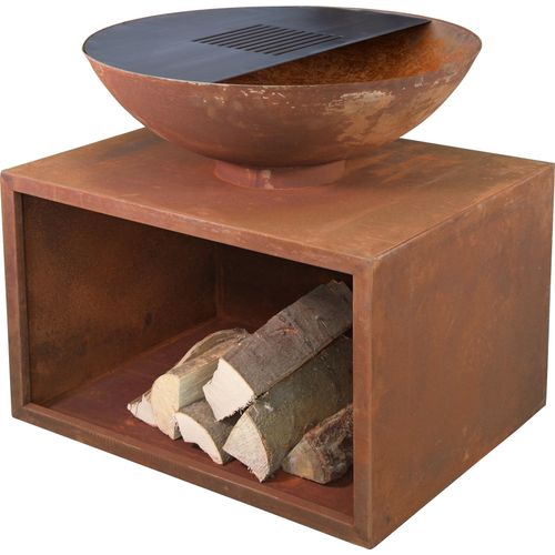 BUSCHBECK Holzkohlegrill-Feuerschale Rubigo rostoptik, 70 x 70 x 70 cm, mit Edelstahl-Grillplatte