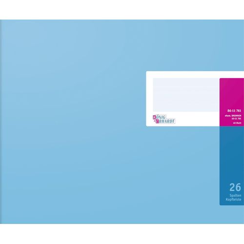 Spaltenbuch mit Kopfleiste 353x297cm 26 Spalten 40 Blatt Karton blau Packung mit 5 Stück