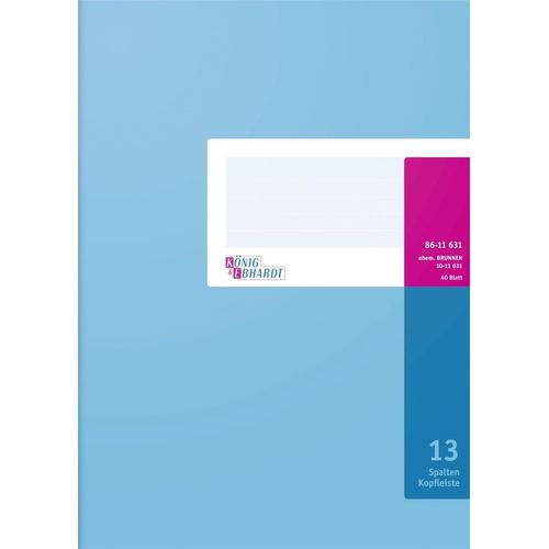 Spaltenbuch A4 mit Kopfleiste 13 Spalten 40 Blatt hellblau Packung mit 5 Stück