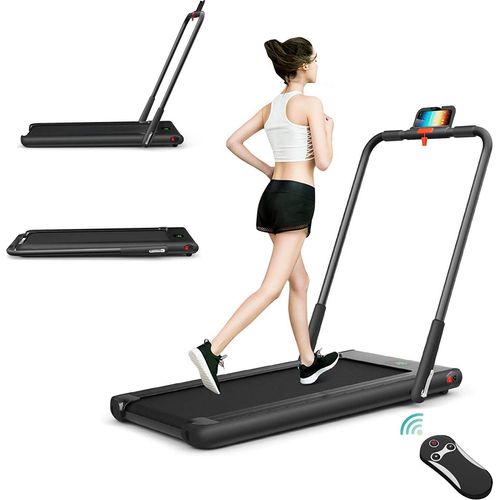 2-in-1 Laufband faltbar, Walking Laufband mit Fernbedienung, LED-Display, Handyhalter und Bluetooth, Heimlaufband mit einstellbaren Geschwindigkeiten, 1-12 km/h, 120 kg belastbar