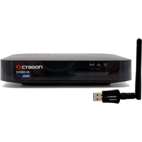 Octagon SX988 4K UHD Linux E2 IP-Receiver mit 300 MBit/s WLAN Adapter (LAN, HDMI, USB, schwarz)