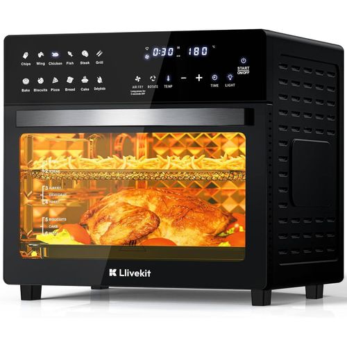 LLIVEKIT Heißluftfritteuse, Backofen Heißluftofen Backofen mit Umluft Temperatur 60-230 °C Timer 0-90 Min. 26 L 1700 W