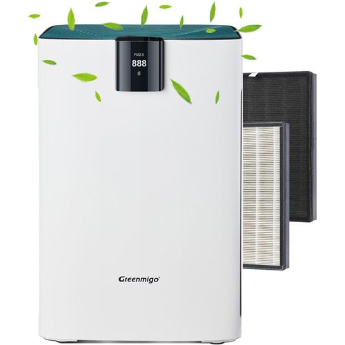 Greenmigo Luftreiniger mit 3-in-1 HEPA und Aktivkohlefilter für Wohnung Schlafzimmer,Ionisator Timer,320m3/h,160,Leise Schlafmodus,Luftfilter gegen Staub,Rauch,Gerüche,Allergene,Pollen und Tierhaare