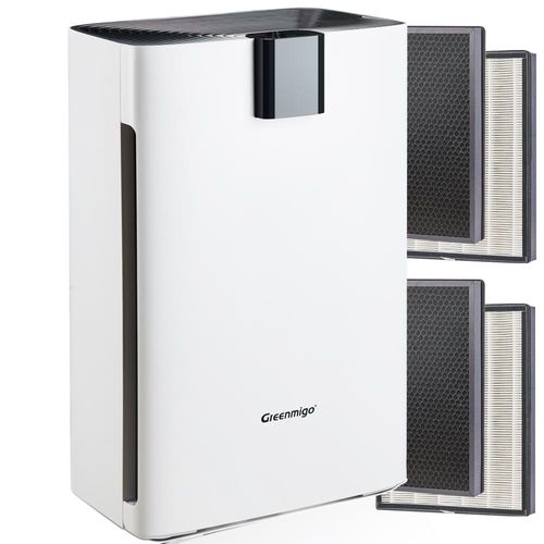 Greenmigo Luftreiniger Luftfilter Allergie Tierhaar,Air Purifier für Wohung Racuherzimmer bis zu 160,Ionisator Timer,Leiser Schlafmodus,HEPA & Aktivkohlefilter gegen Tiergerüche Rauch Pollen Staub