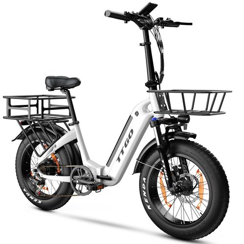 25Ah 20Zoll E-Bike Tiefeinsteiger Klapprad E-Fatbike Klappbares Elektrofahrrad 250W Shimano 7-Gang LCD City Bis 100km Mit Front- und Heckkorb Weiss
