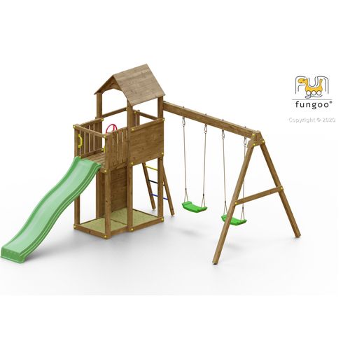 FUNGOO Boomer3 KDI Spielturm Spielhaus Rutsche Schaukel Garten spielen Plattform