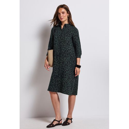 Midikleid STREET ONE, Damen, Gr. 36, N-Gr, grün (mid grün), Web, Obermaterial: 100% Baumwolle, gemustert, casual, kniebedeckend, Rundhals, 3/4-Ärmel, Kleider, gemustert im Musselin-Style
