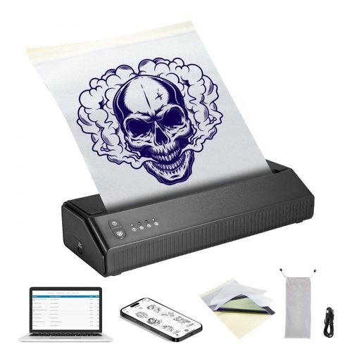 Tattoo-Transfer-Schablonendrucker - Kabelloser Bluetooth-Tattoo-Schablonendrucker mit 10-teiligem Transferpapier und Stoffbeutel - Tragbarer Tattoo-Drucker für Android- und iOS-Telefon
