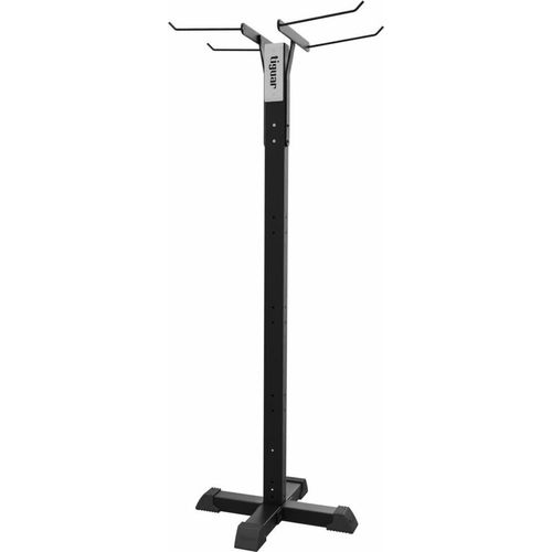 tiguar Mattenständer zweiseitig Platzsparender Mattenhalter für Fitnessmatten (Yoga, Pilates, Workout), stabile Stahlkonstruktion, bis 40 Matten, 66,4 x 66,4 x 186,1 cm, Schwarz