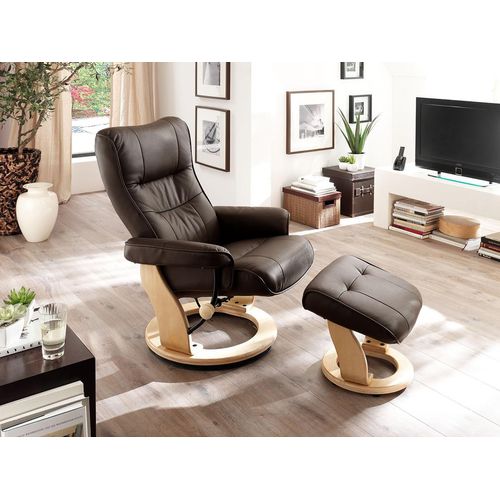 Relaxsessel ></noscript>Montreal< mit Hocker Leder, TV Sessel Belastbarkeit bis 130 Kg, Braun