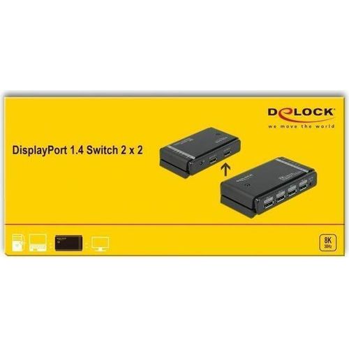 DELOCK DisplayPort 1.4 Switch 2x2 DP in ></noscript> 1x2 DP out 8K