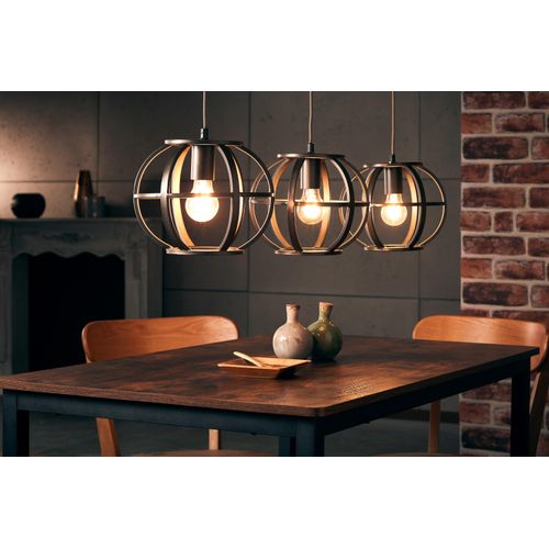 BRILLIANT schwarze Pendelleuchte BASIA | 3 flammige Hängeleuchte in Stahl-Optik | 3x E27 Fassung max. 40 Watt | Metall