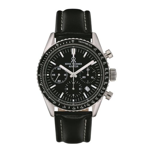 Revue Thommen Herren Armbanduhr Automatic Aviator 42 mm Chronograph Armband Leather 17000.6537
