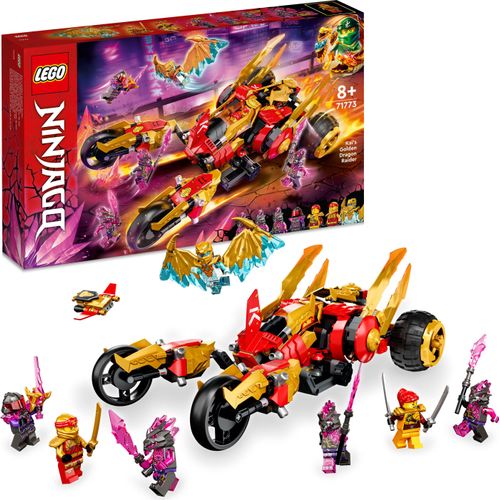 LEGO 71773 NINJAGO Kais Golddrachen-Raider Set, mit Auto und Motorrad-Spielzeug inkl. Kai und eine goldene Cole Legacy-Figur, Spielzeug für Kinder ab 8 Jahren