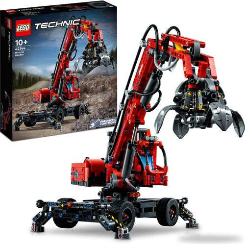 LEGO 42144 Technic Umschlagbagger Modell, Mechanisches Spielzeug Set, manuelle und pneumatische Funktionen, Baufahrzeug Kran, Lernspielzeug