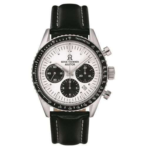 Revue Thommen Herren Armbanduhr Automatic Aviator 42 mm Chronograph, Tachymeter Armband Leather 17000.6532