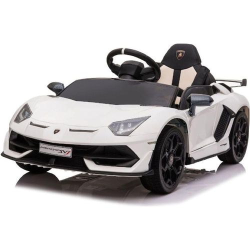 ES-Toys Kinder Elektroauto Lamborghini Aventador SVJ EVA-Reifen Sicherheitsgurt weiss