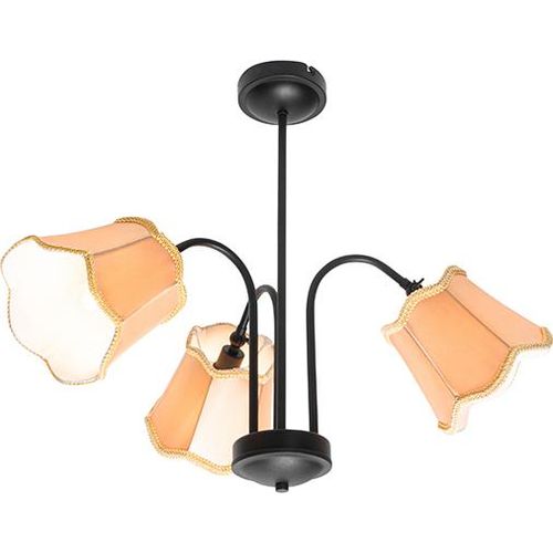 QAZQA - Klassisch I Antik Klassische Deckenleuchte I Deckenlampe I Lampe I Leuchte in Schwarz mit Gold I Messingenem Lampenschirm, 3-flammig – Nona I Wohnzimmer I Schlafzimmer - Textil Rund - LED geei