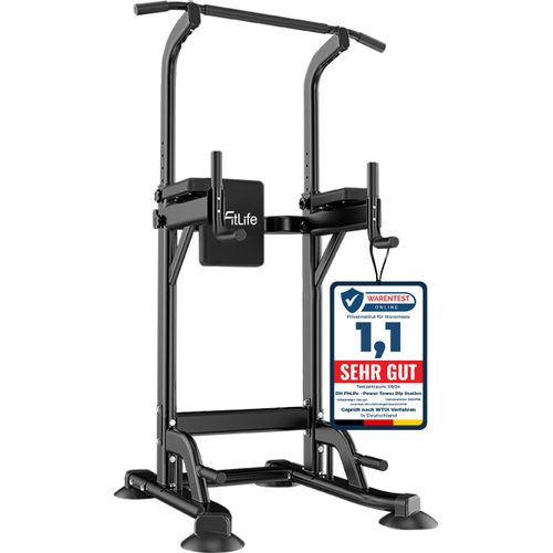 DH FitLife Power Tower Dip Station | Power Rack mit Klimmzugstange, Dip Barren u. Rückentrainer | Kraftstation Kraftturm | Fitness Station |