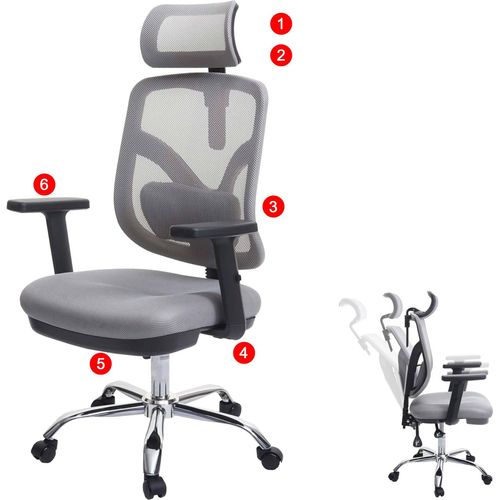 Bürostuhl HWC-J92, Schreibtischstuhl, ergonomisch, verstellbare Lordosenstütze und Armlehne grau