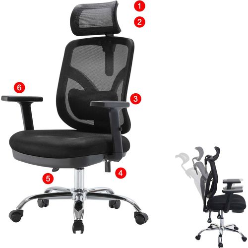 Bürostuhl MCW-J92, Schreibtischstuhl, ergonomisch, verstellbare Lordosenstütze und Armlehne schwarz