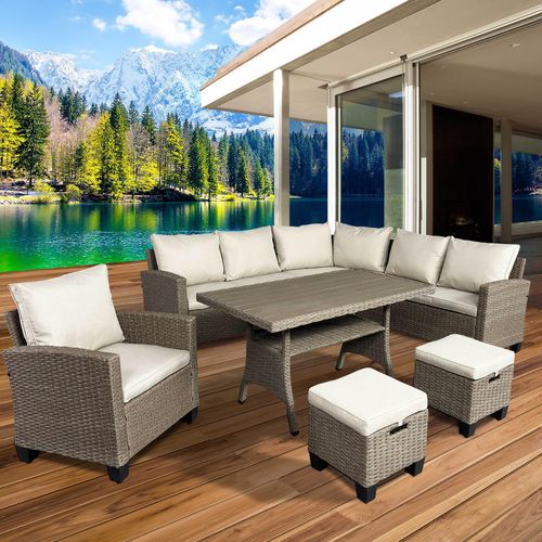 Polyrattan Eck Sitzgruppe HACIENDA braun/beige