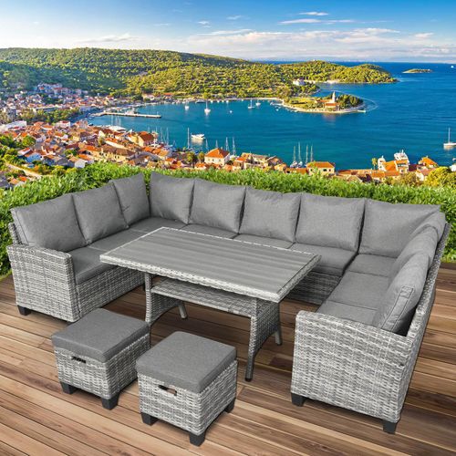 Polyrattan Garten Sitzgruppe FAMILY grau/anthrazit