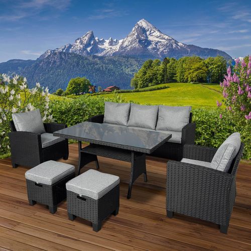 Polyrattan Garten Sitzgruppe DELIGHT-7 schwarz/grau
