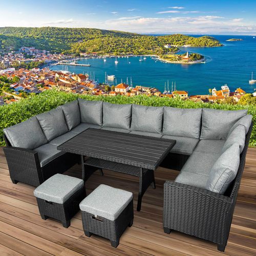 Polyrattan Garten Sitzgruppe FAMILY schwarz/grau