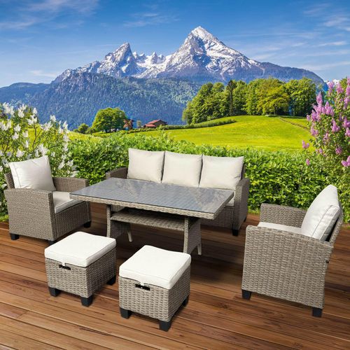 Polyrattan Garten Sitzgruppe DELIGHT-7 braun/beige