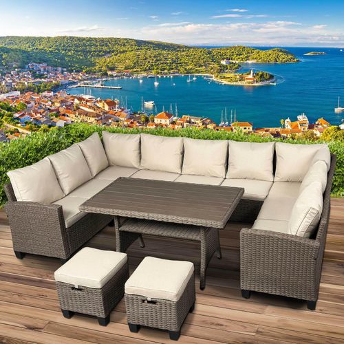 Polyrattan Garten Sitzgruppe FAMILY braun/beige