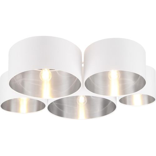 Deckenleuchte - Weiß - Silberfarben - Metall - Stoff - 5-flammig - B 90 cm