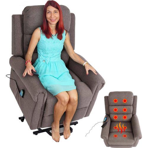 Fernsehsessel HWC-K63, Relaxsessel Sessel, Liegefunktion Aufstehhilfe Massage Heizfunktion, Stoff/Textil dunkelgrau